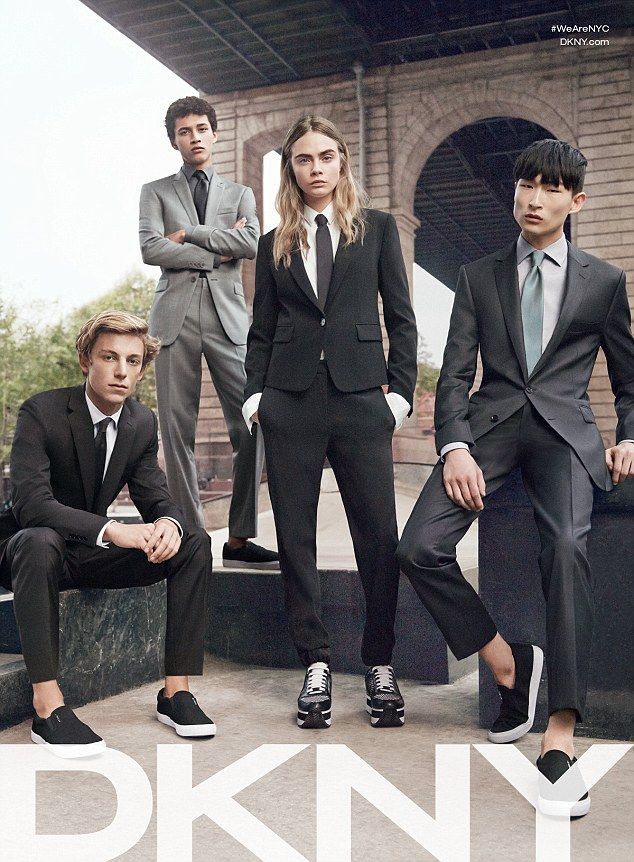 Cara Delevingne in the DKNY Menswear ad campaign
