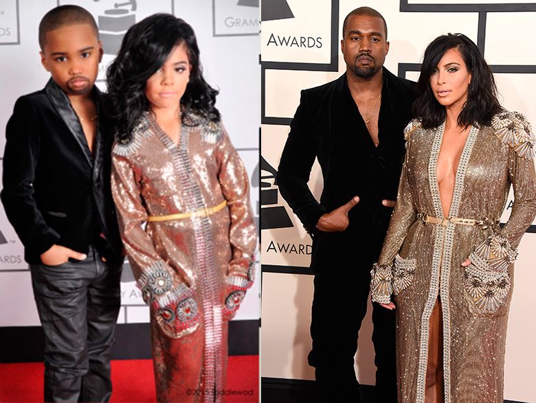 Kim Kardashian and Kanye West at the Grammys and their toddler mini me