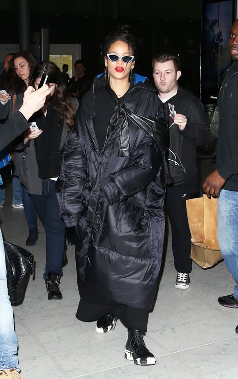 Rihanna arrives in Paris wearing the world's biggest coat