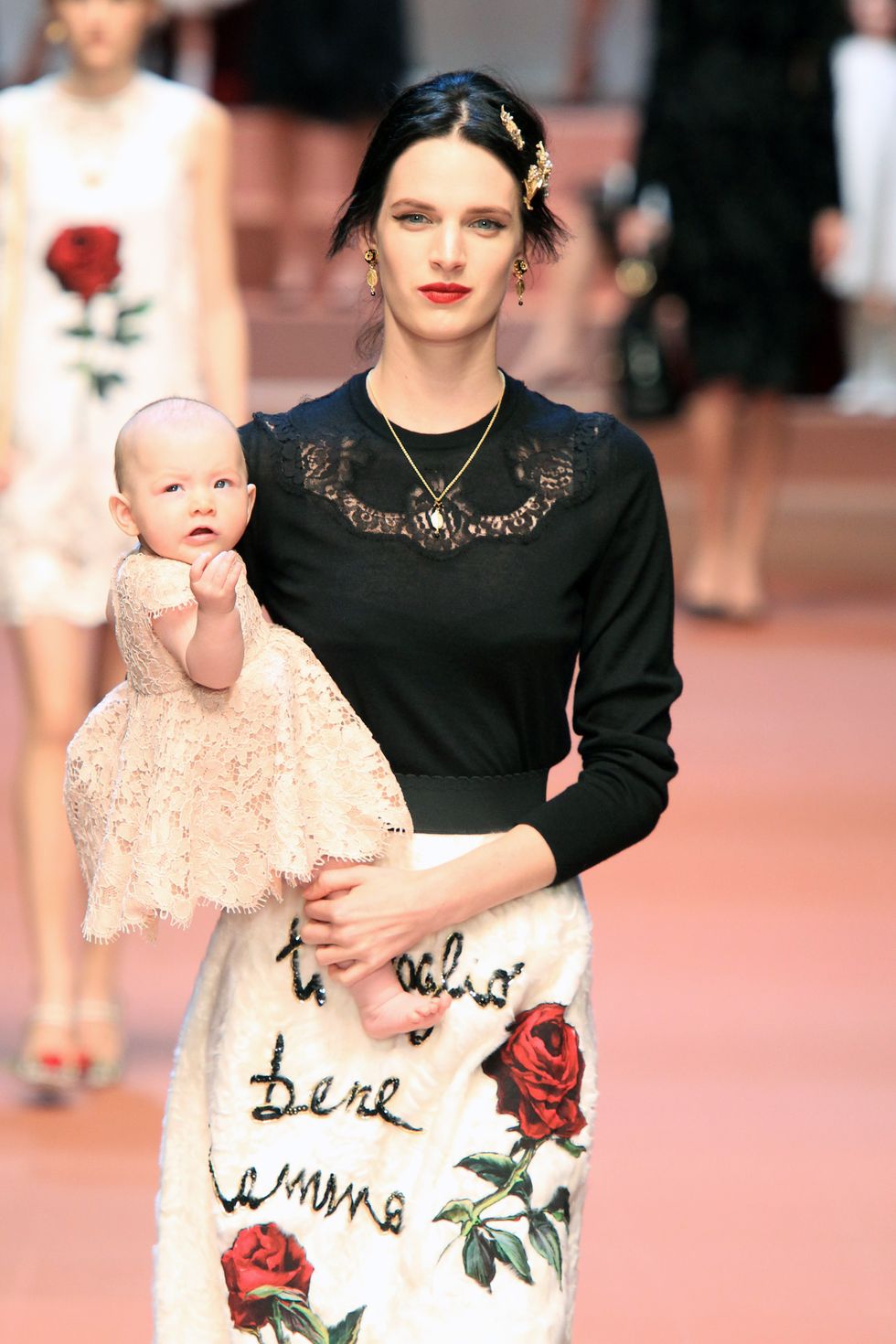 A model at Dolce & Gabbana's Milan Fashion Week AW15 show
