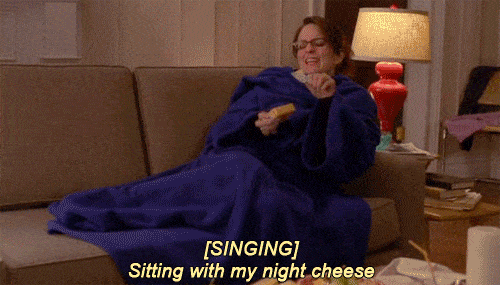 night cheese 30 rock couch alone night in snacks
