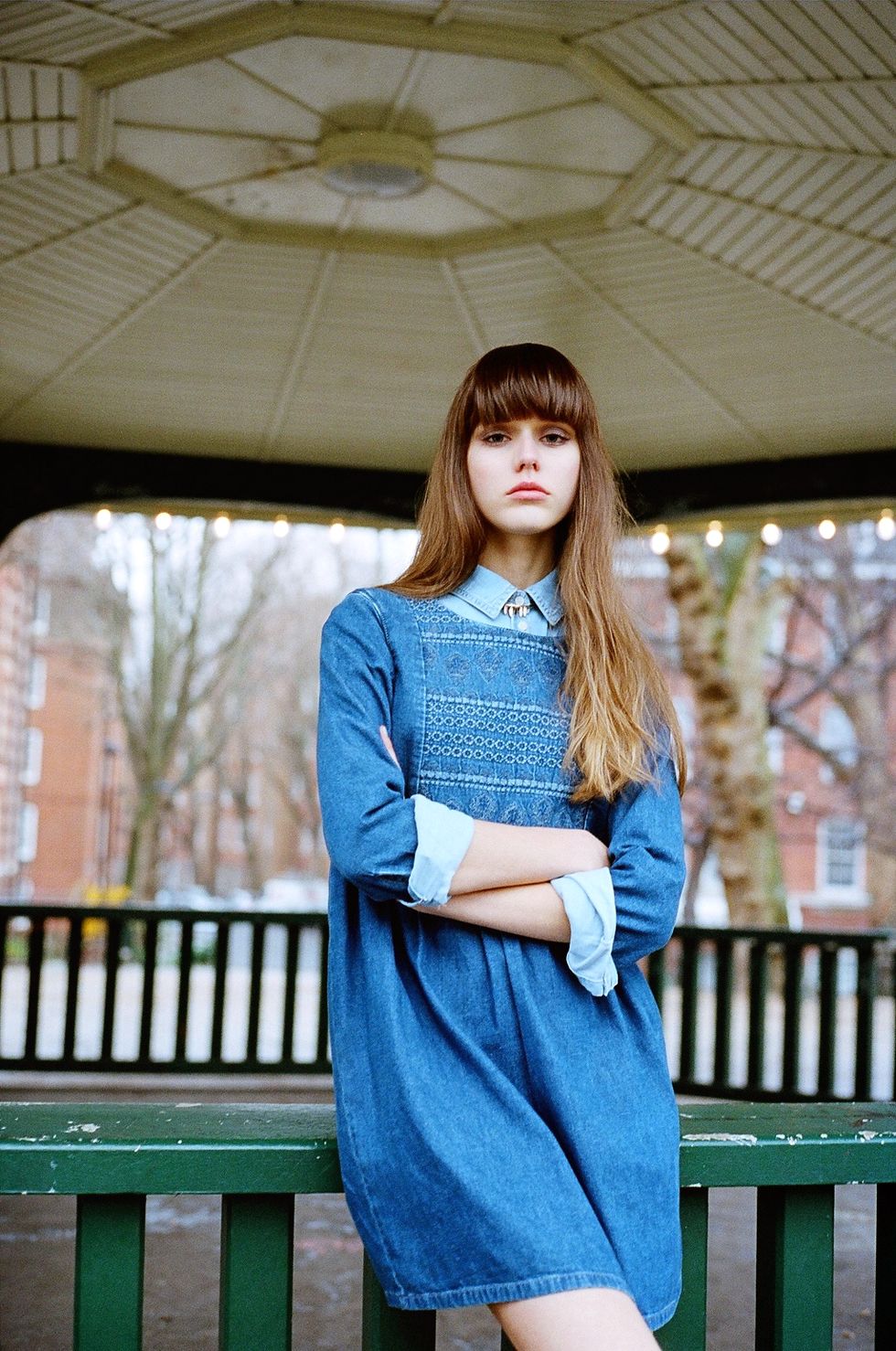 How to wear double denim: layer a shirt under your dress
