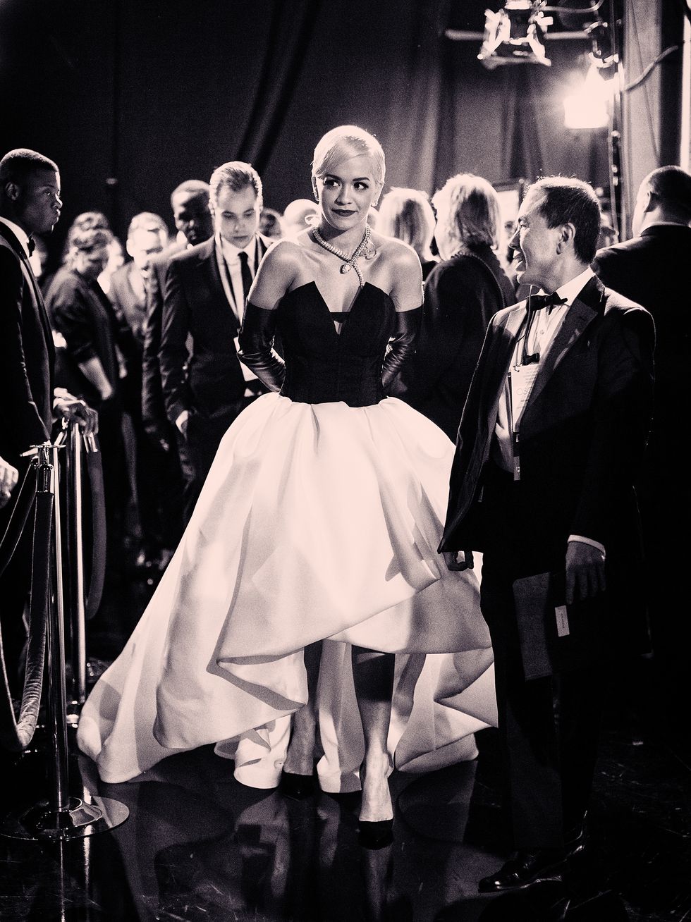 Rita Ora at the 2015 Oscars wearing Vera Wang