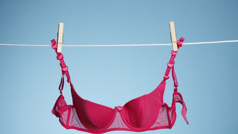 bra hanging on washing line