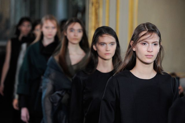 Models walk for Moon Young Hee at Paris Fashion Week