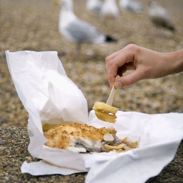 fish chips beach seagulls