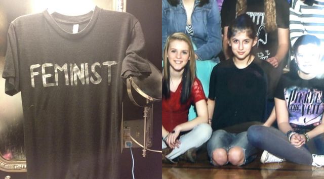 A school has been accused of photoshopping out the word feminist from a student's t-shirt, because it was deemed unflattering