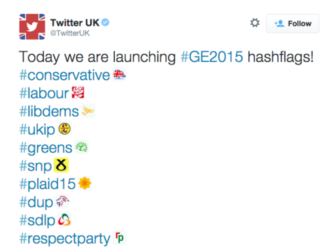 Your General Election tweets will now have a little party flag beside them