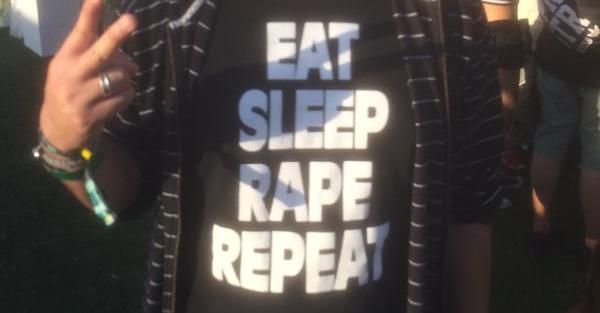Man wears vile 'Eat, Sleep, Rape, Repeat' t-shirt at Coachella