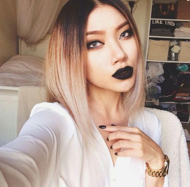 blonde with black lipstick