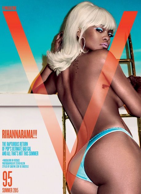 Rihanna does blonde hair and blue eyeliner for V Magazine