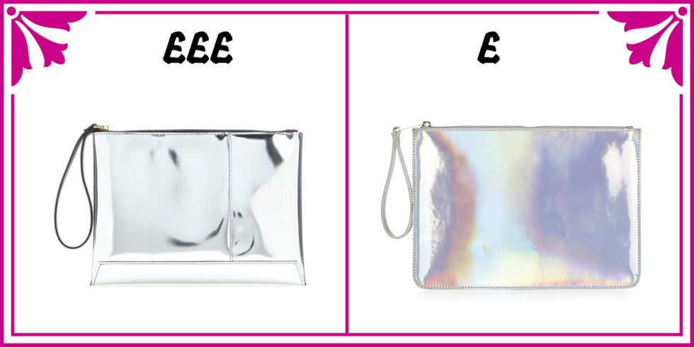 Designer silver clutch and high street lookalikes
