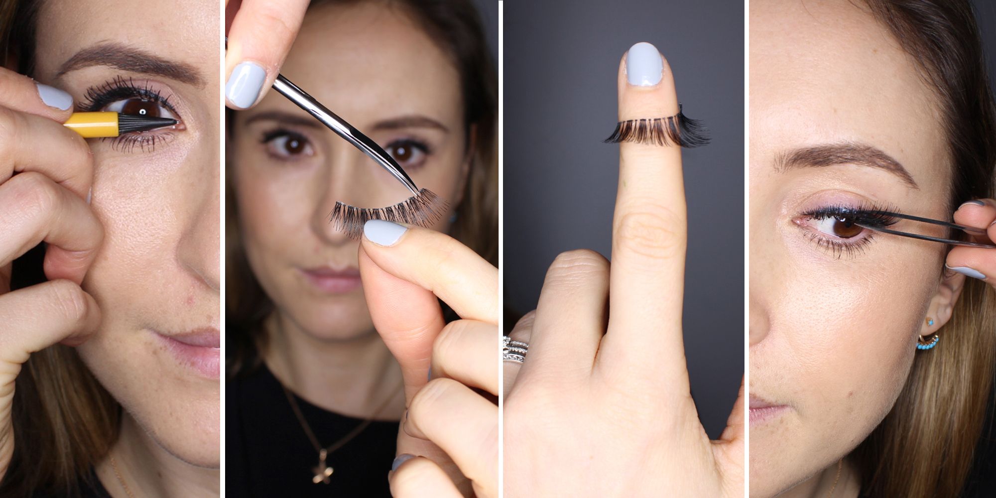 how to put on false eyelashes