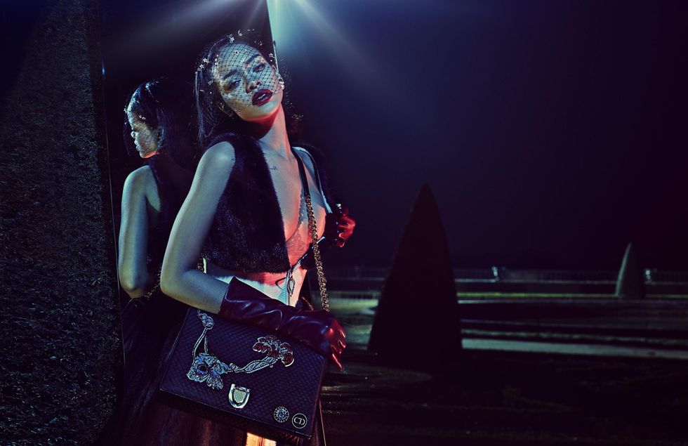 Rihanna wears red leather gloves Dior campaign Secret Garden IV