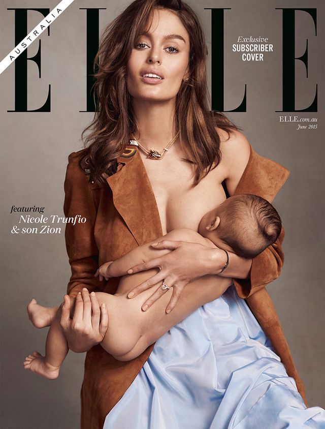 Elle Australia cover breastfeeding supermodel Nicole Trunfio