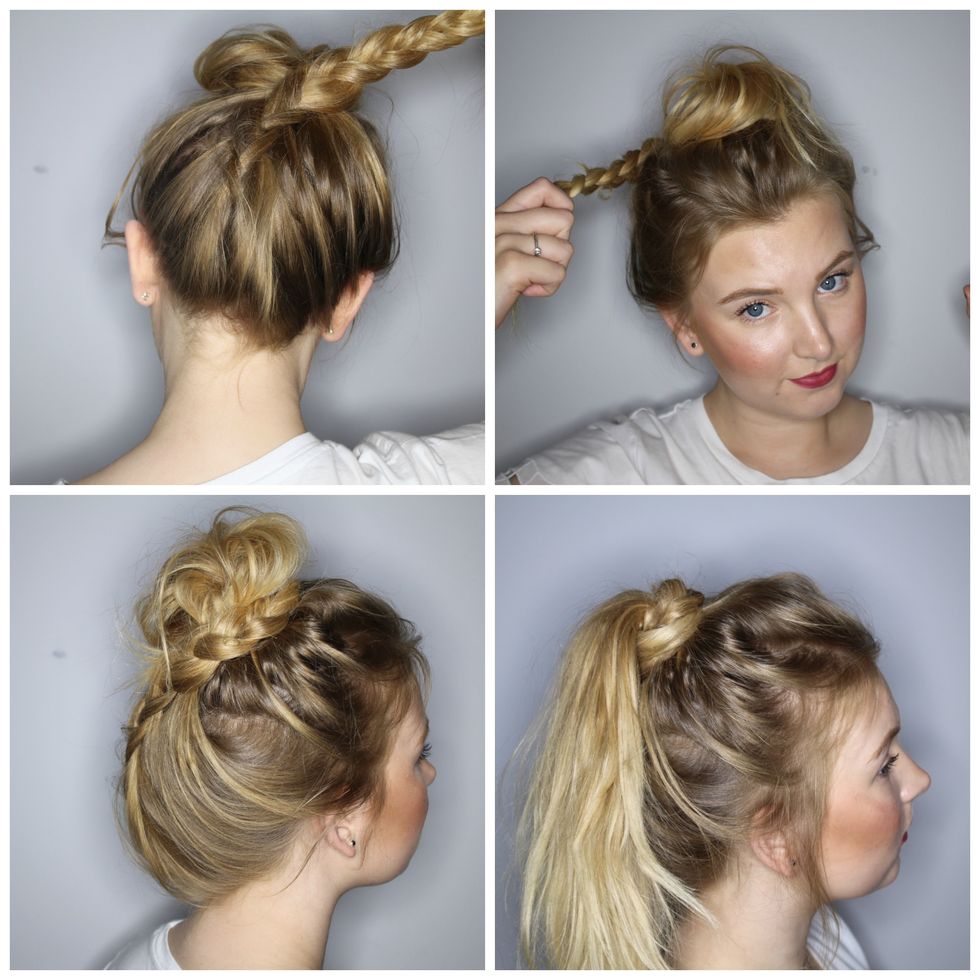 The upside-down braided bun/ponytail