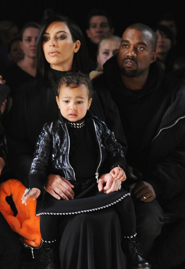 Kim Kardashian, Kanye West and North West front row at Balmain