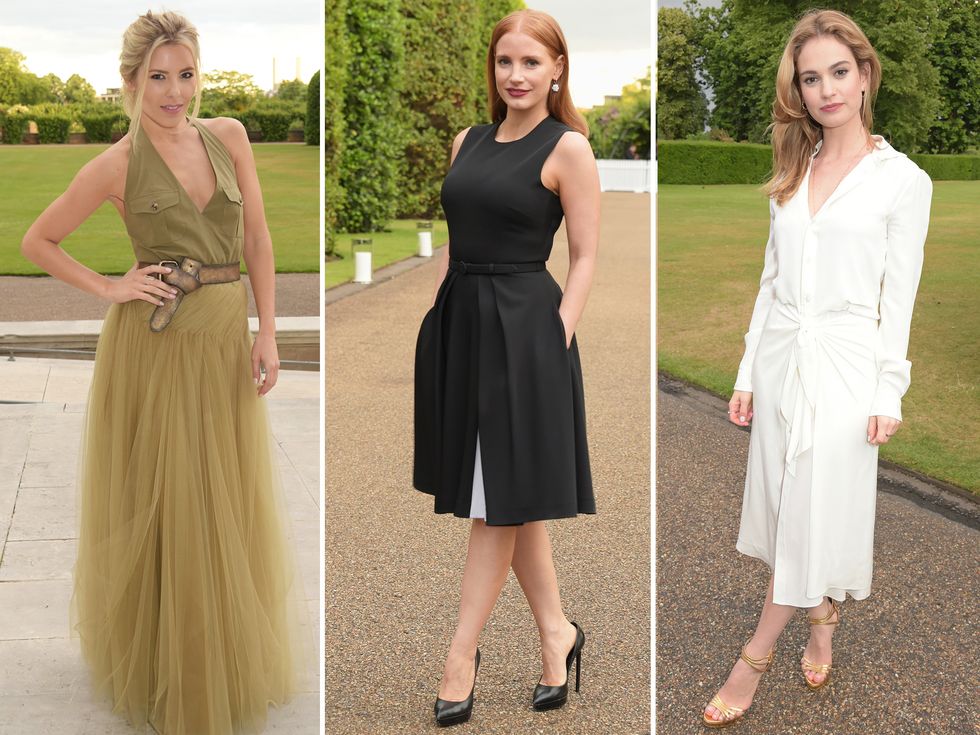Mollie King, Jessica Chastain and Lily James at the 2015 Wimbledon Ralph Lauren Party