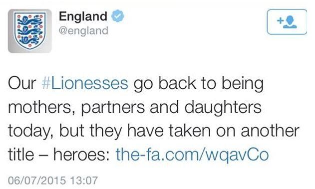 FA sexist tweet about women's world cup team
