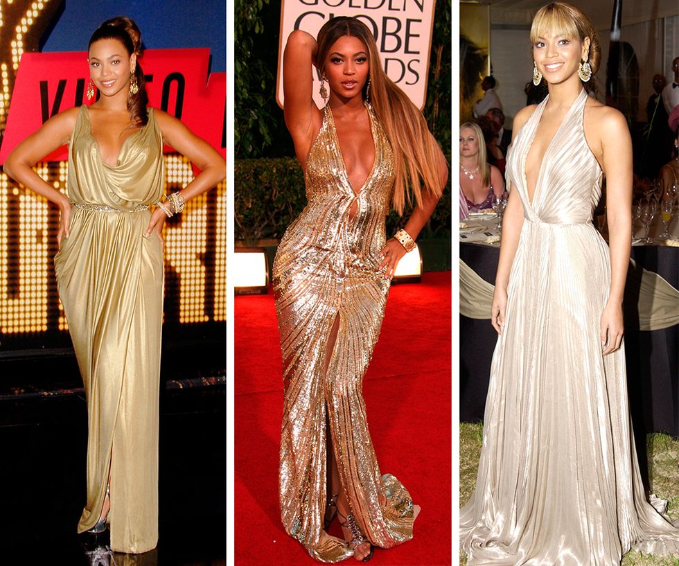 Beyonce always wears the same clothes: metallic halter dress