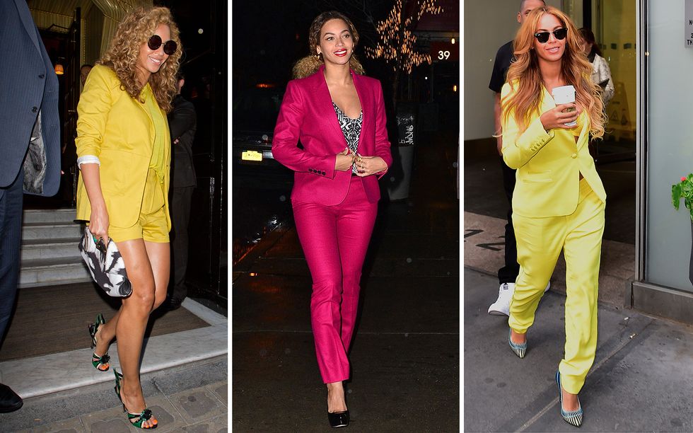 Beyonce wears the same clothes: bright tailoring