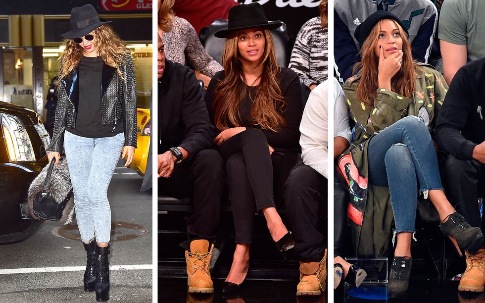Beyonce wears the same outfits: jeans and heels
