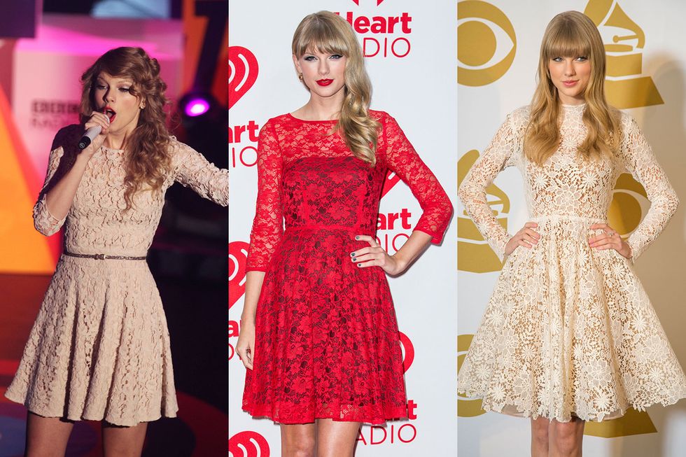 Taylor Swift wearing lace dress with belt