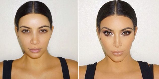Kim Kardashian before and after her makeup masterclass
