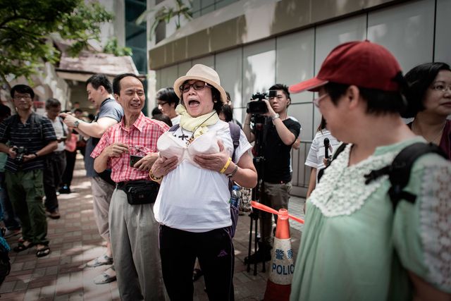 Woman protesting with bra in Hong Kong