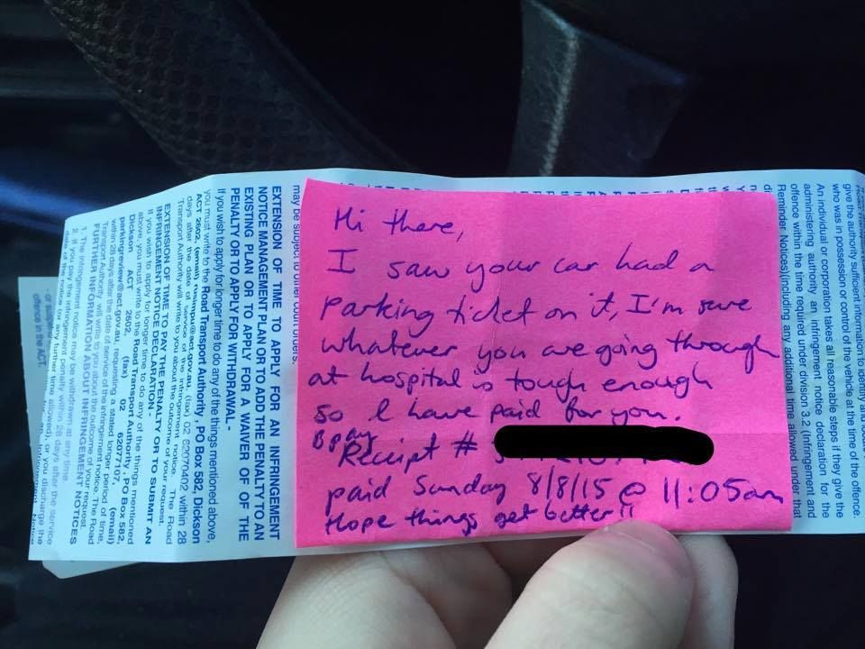 You have to read the incredible note one woman found on her car after leaving hospital
