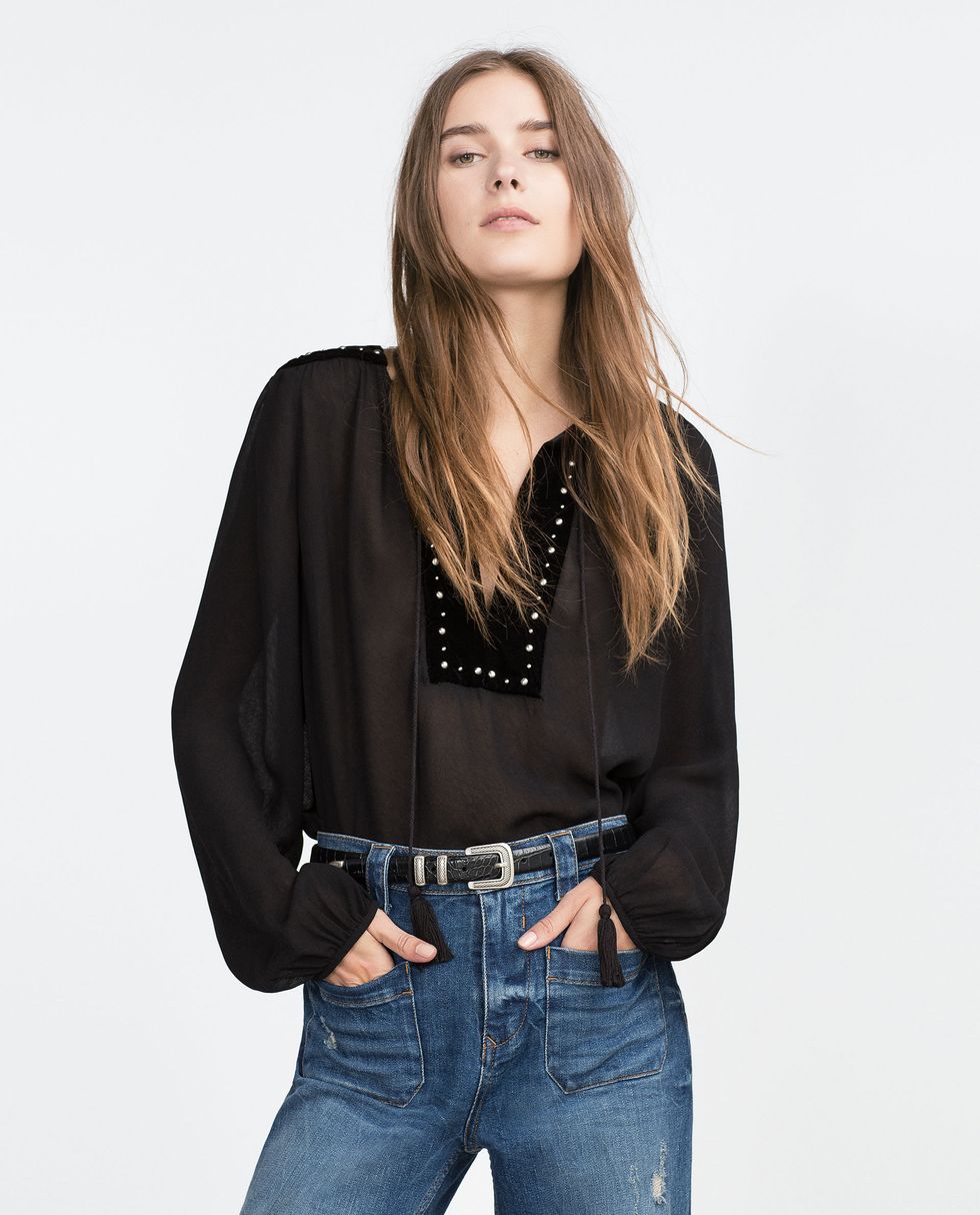 Zara velvet combined blouse