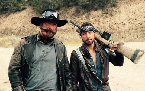 Nick Carter shares the first photos from the set of Dead 7, the Backstreet Boys zombie movie, with AJ Mclean in full cowboy gear
