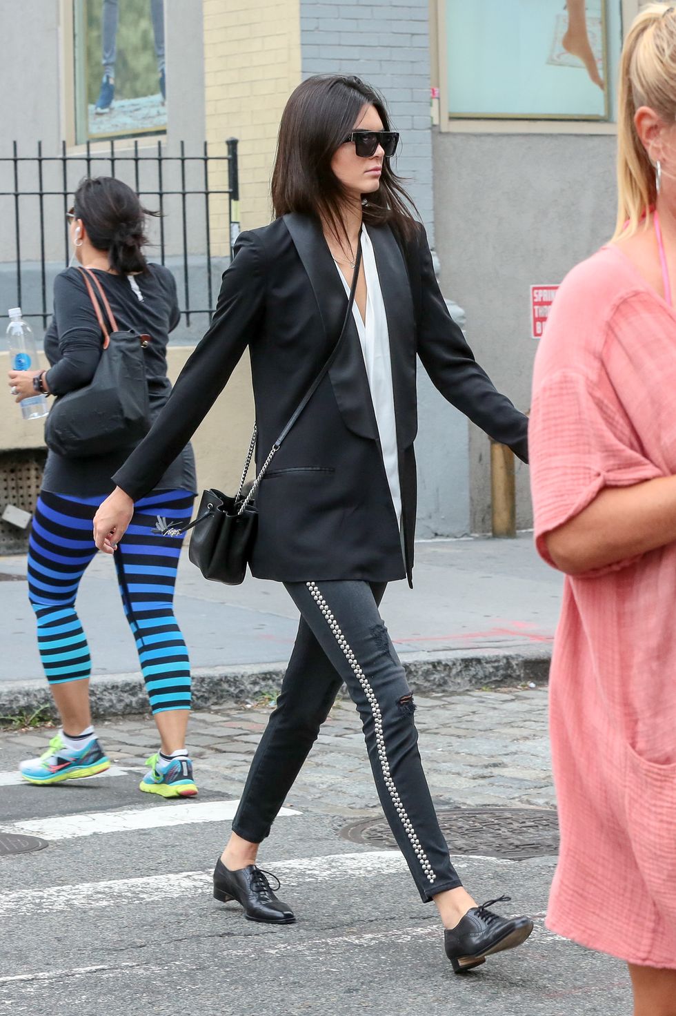 Kendall Jenner out and about in a black tuxedo