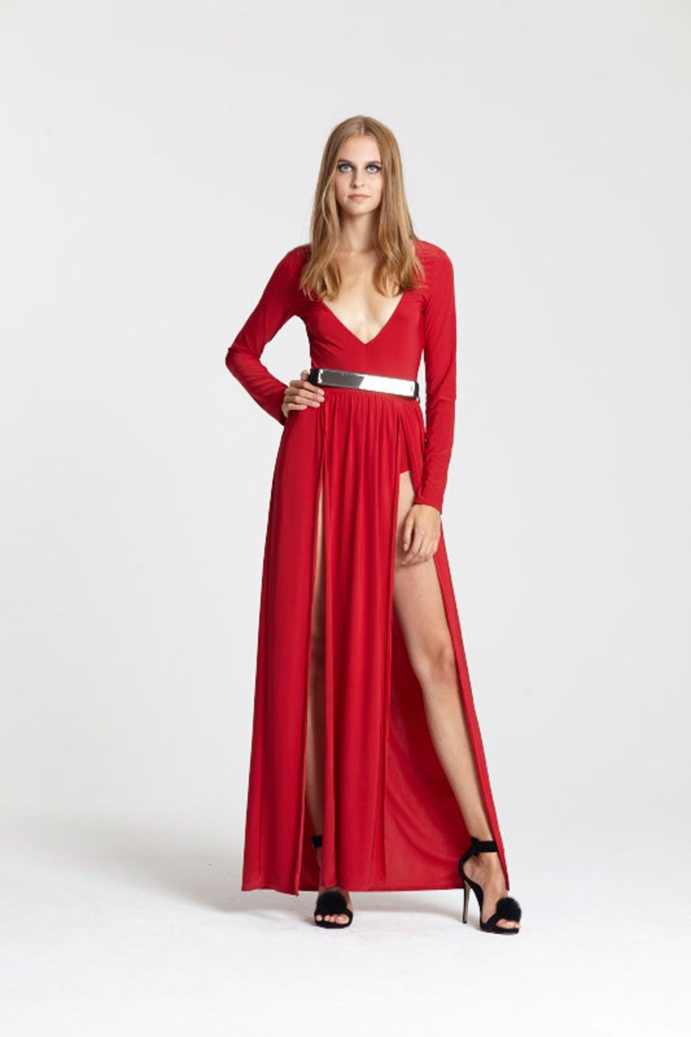 <a target="_blank" href="http://www.boohoo.com/going-out-dresses/clara-strappy-detail-bodycon-midi-dress/invt/azz31749">Buy the dress</a> and <a target="_blank" href="http://www.boohoo.com/high-heels/paige-faux-fur-pom-two-part-heels/invt/azz00139">heels</a>