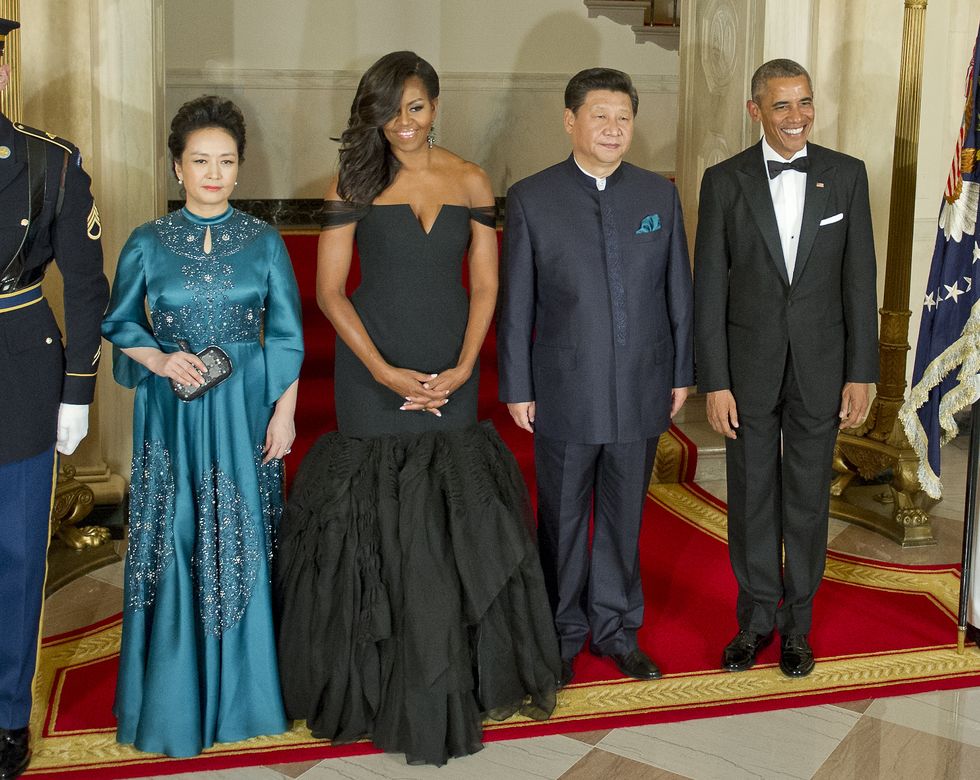 Michelle Obama wearing custom made vera wang at there white house state dinner