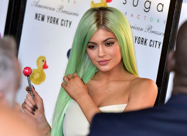 Kylie Jenner with green hair at the sugar factory american brasserie launch party