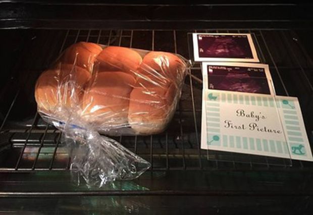 Woman puts buns in the oven for her husband
