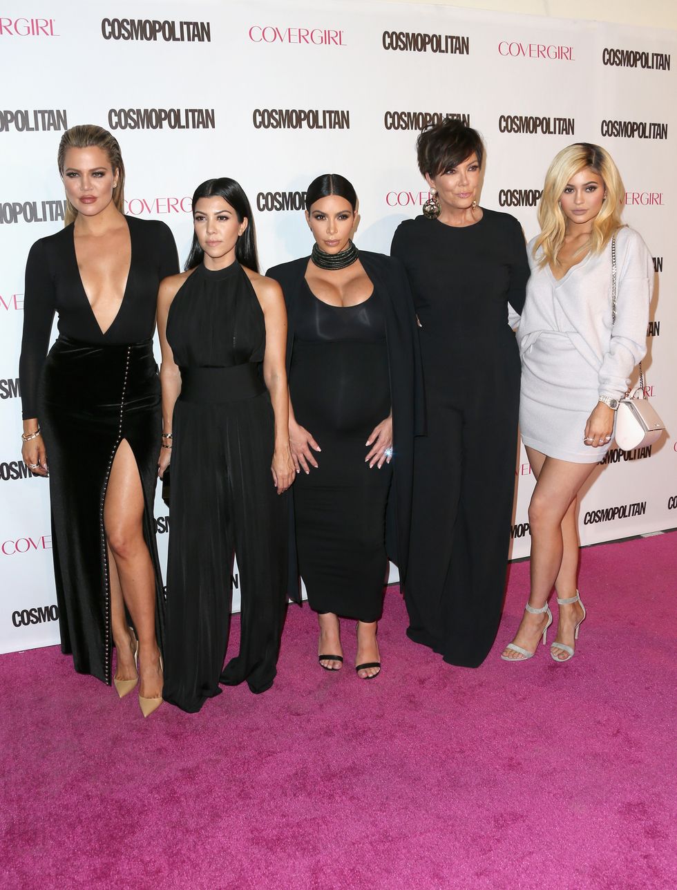 Khloe, Kourtney and Kim Kardashian with Kris and Kylie Jenner at Cosmopolitan's 50th birthday