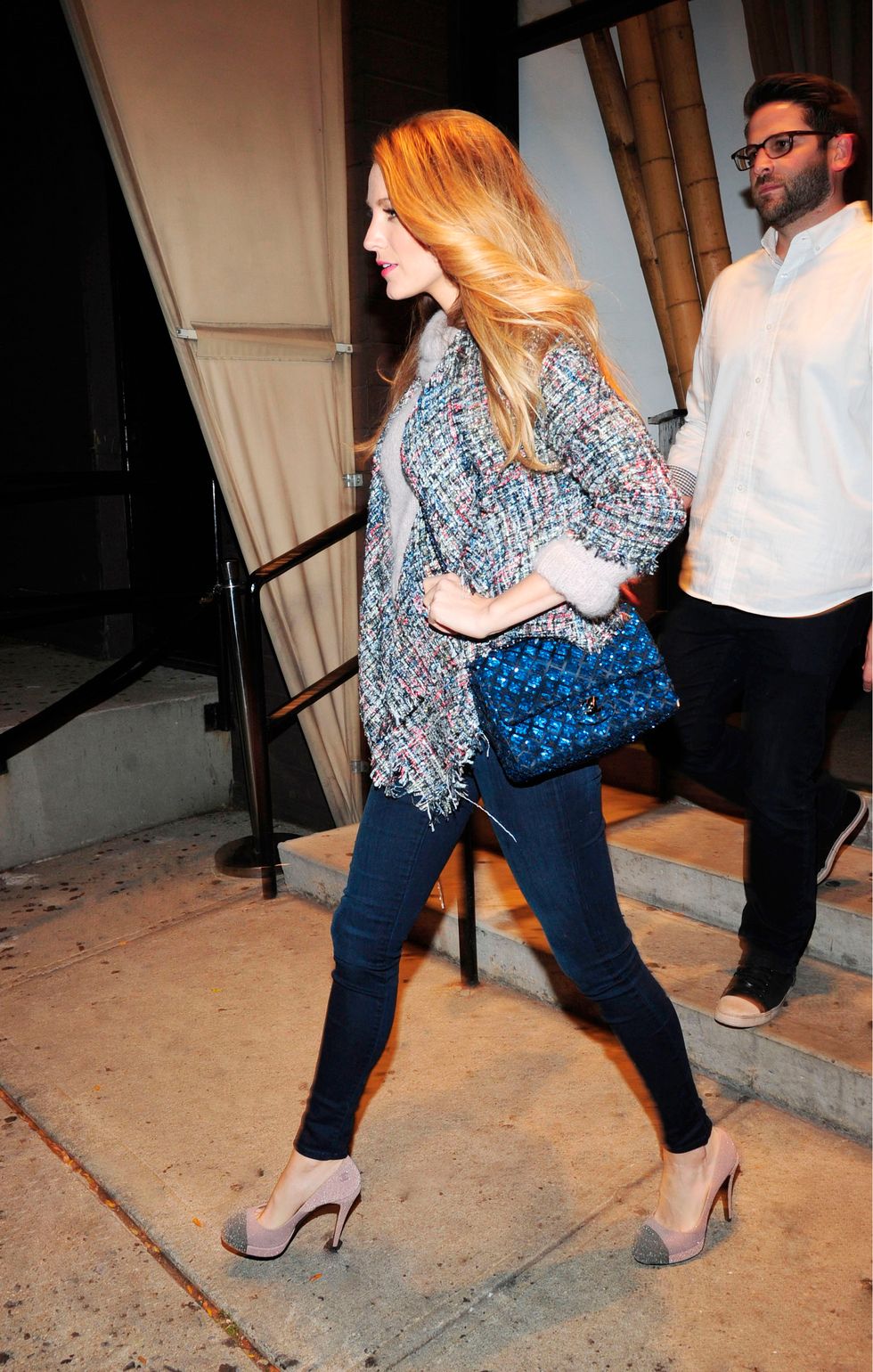 Blake Lively wearing a blue Chanel bag
