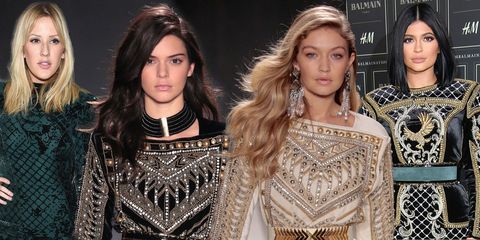 Ellie Goulding, Kendall Jenner, Gigi Hadid and Kylie Jenner at the H&M x Balmain launch