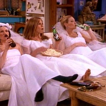 Friends scene with the wedding dresses