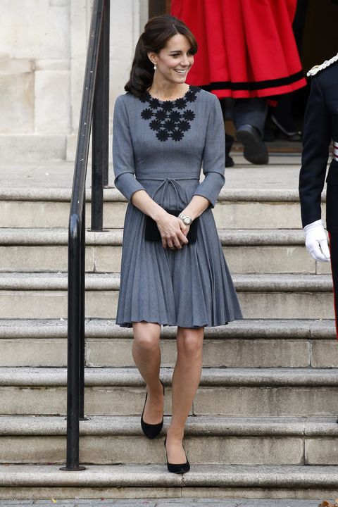 Kate Middleton wears a pleated grey dress by Orla Kiely for the second time