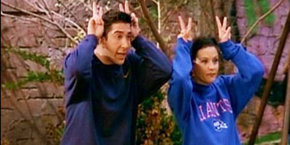 Ross and Monica playing football in Friends