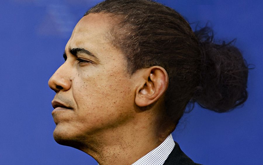Barack Obama with a man bun