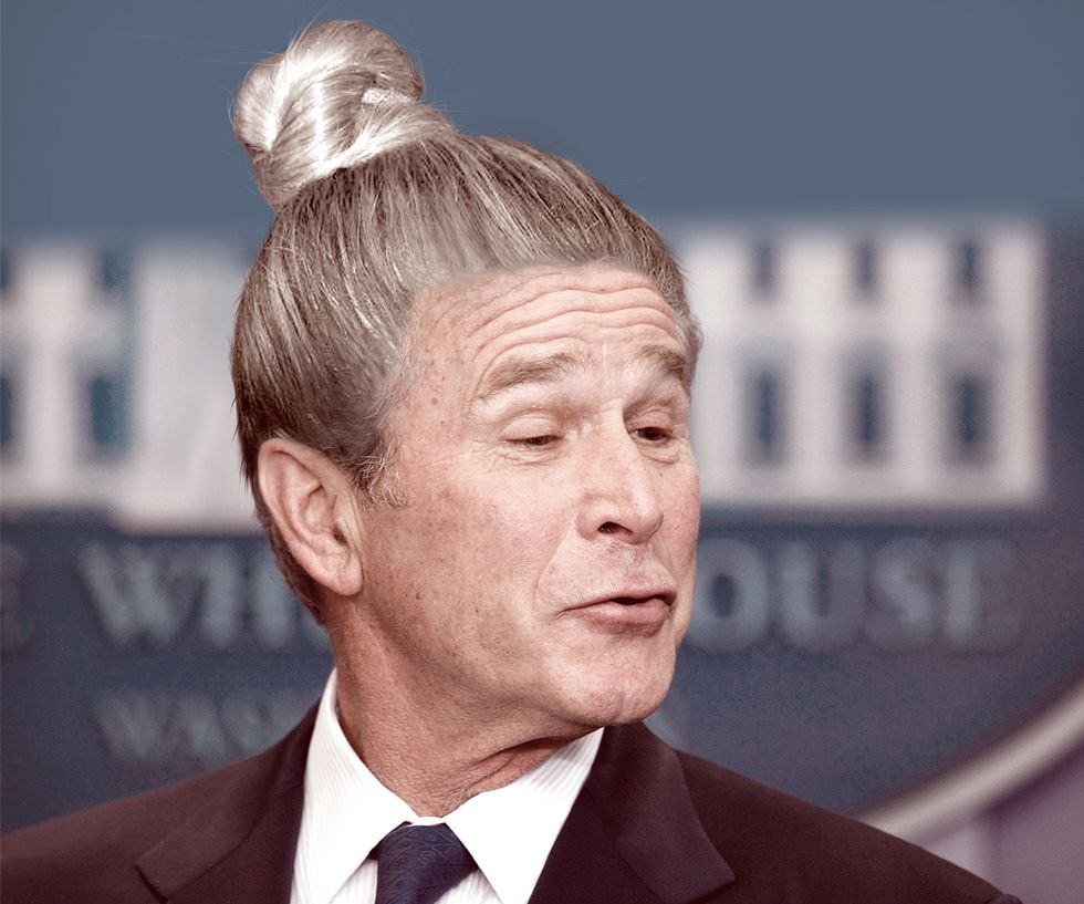 George Bush with a man bun
