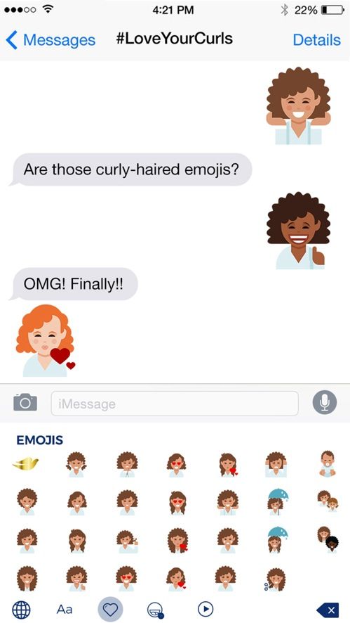 Dove Love Your Curls app curly hair emojis