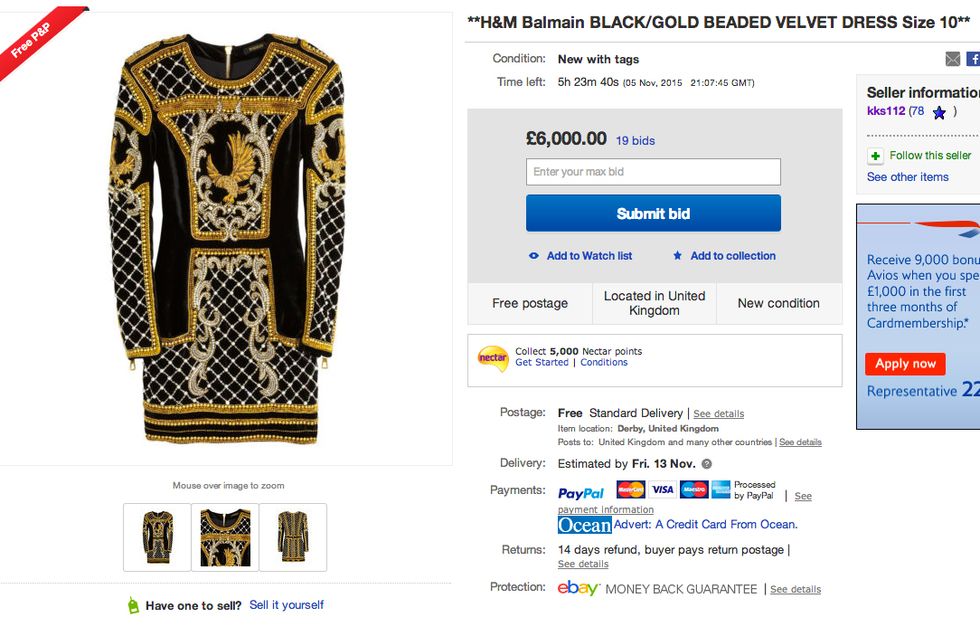 Balmain x H&M dress on eBay