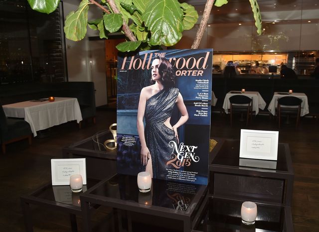 The Hollywood reporter magazine cover at a THR party