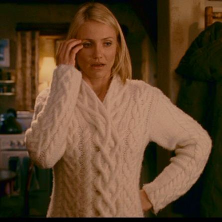 Cameron Diaz in The Holiday wearing a chunky cardigan