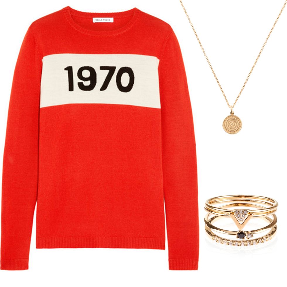 Bella Freud jumper and Accessorize jewellery